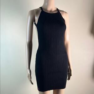 Tame|Label black ribbed halter strappy bodycon fitted mini dress backless M